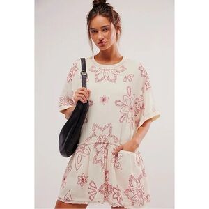 Free People XL Bohemian Picking Petals Mini Dress Tunic Top Embroidered Spring